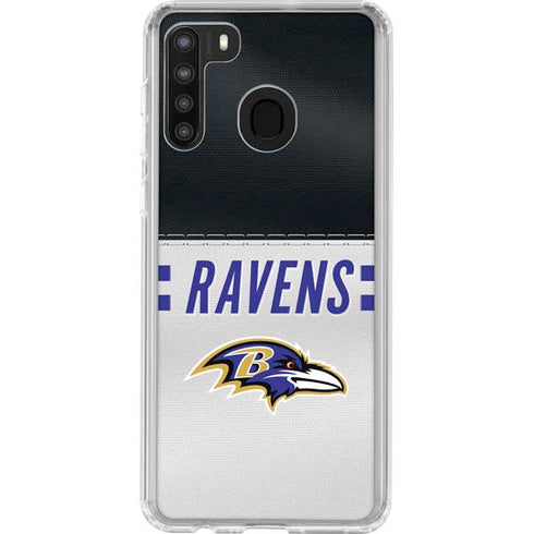NFL Baltimore Ravens White Striped Galaxy A21 Clear Case