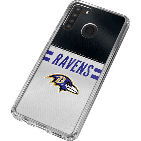 NFL Baltimore Ravens White Striped Galaxy A21 Clear Case