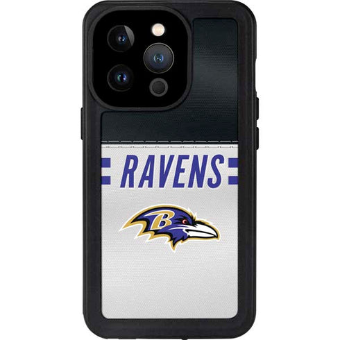 NFL Baltimore Ravens White Striped iPhone 15 Pro Waterproof Case