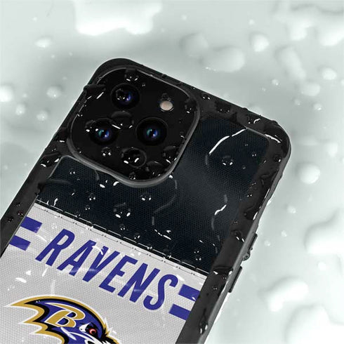NFL Baltimore Ravens White Striped iPhone 15 Pro Waterproof Case
