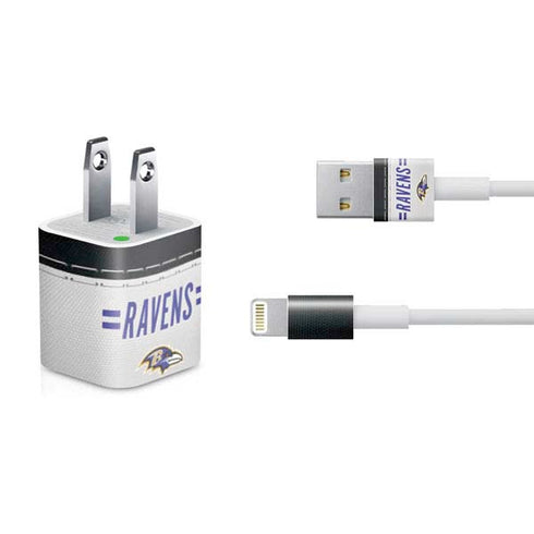 NFL Baltimore Ravens White Striped iPhone Charger (5W USB) Skin