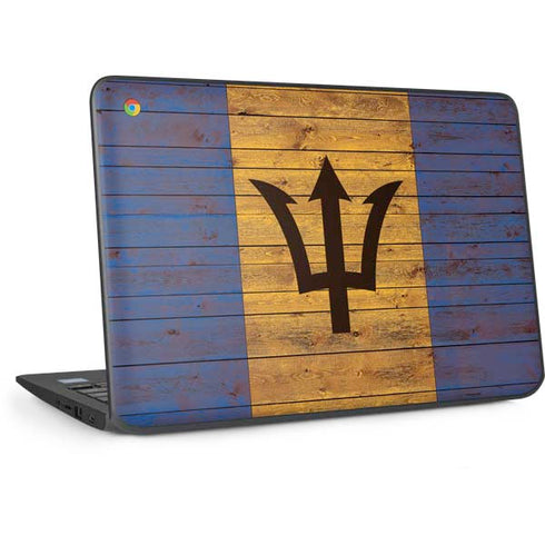 Barbados Flag Dark Wood HP Chromebook Skin