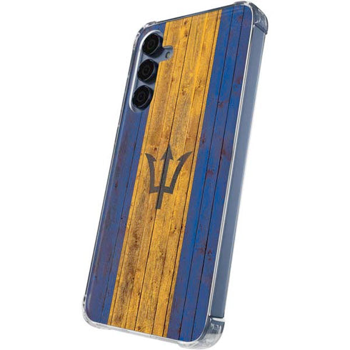 Barbados Flag Dark Wood Galaxy A55 5G Clear Case