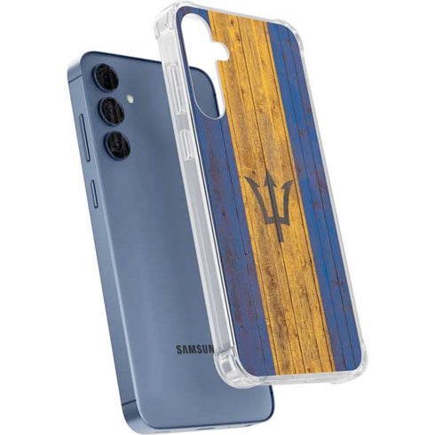 Barbados Flag Dark Wood Galaxy A55 5G Clear Case