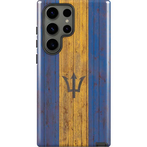 Barbados Flag Dark Wood Galaxy S23 Ultra Pro Case