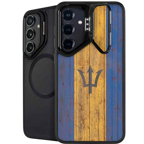 Barbados Flag Dark Wood Galaxy S24 Kickstand Case