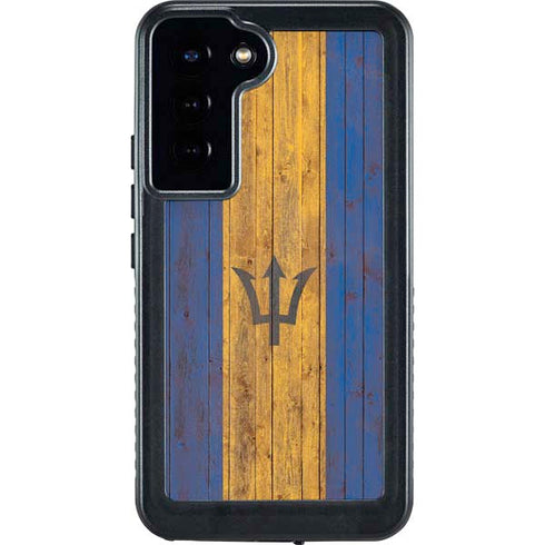 Barbados Flag Dark Wood Galaxy S24 Plus Waterproof Case