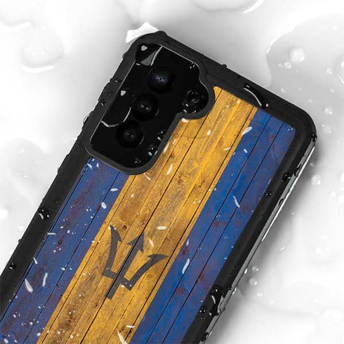 Barbados Flag Dark Wood Galaxy S24 Plus Waterproof Case