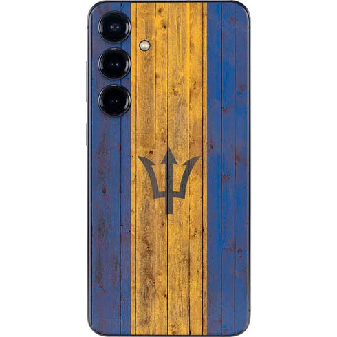 Barbados Flag Dark Wood Galaxy S25 Skin