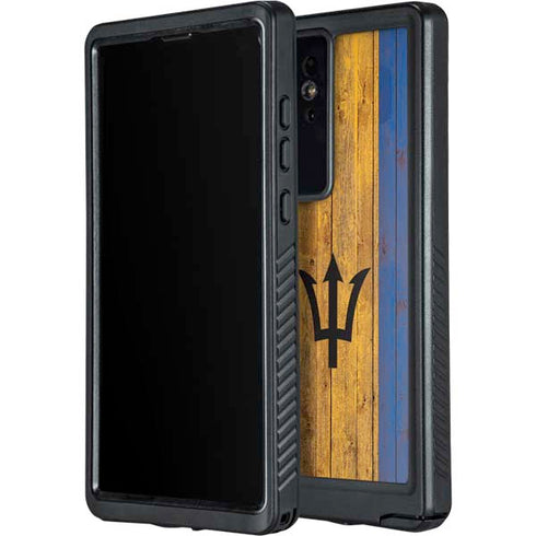 Barbados Flag Dark Wood Galaxy S24 Ultra Waterproof Case
