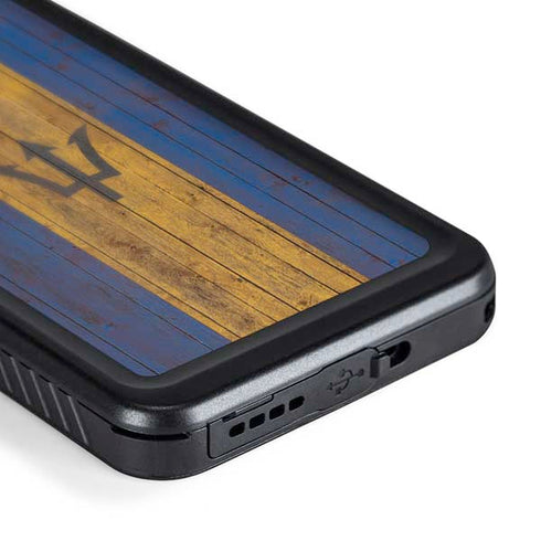 Barbados Flag Dark Wood Galaxy S24 Waterproof Case