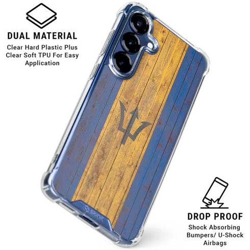Barbados Flag Dark Wood Galaxy S25 Plus Clear Case