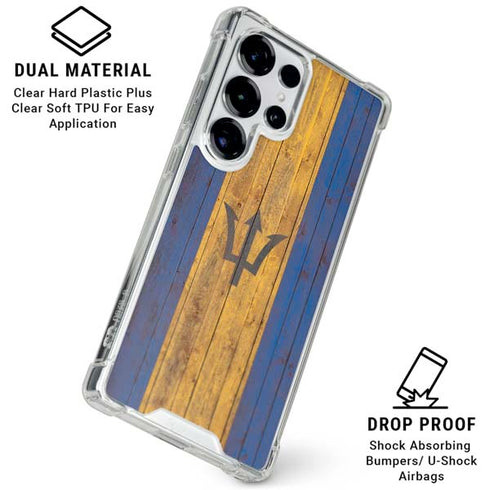 Barbados Flag Dark Wood Galaxy S25 Ultra Clear Case