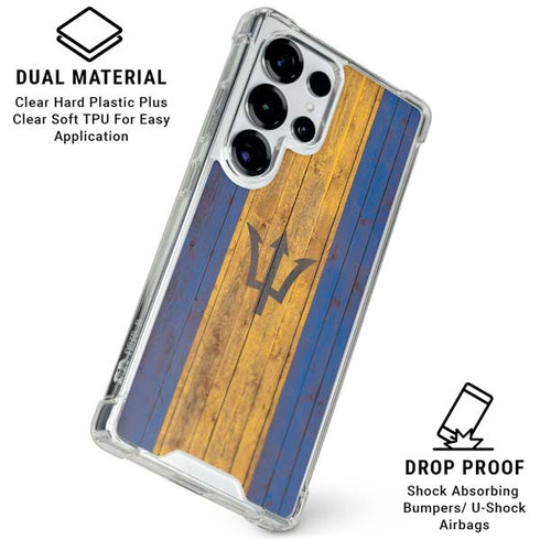 Barbados Flag Dark Wood Galaxy S26 Ultra Clear Case