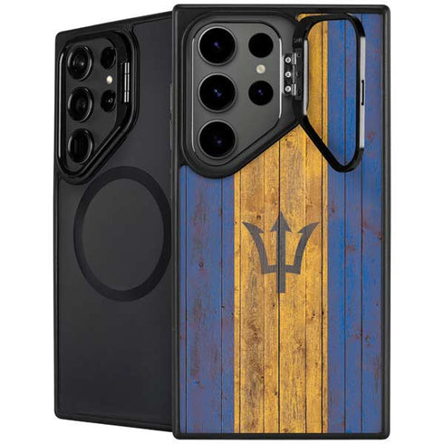 Barbados Flag Dark Wood Galaxy S26 Ultra Kickstand Case