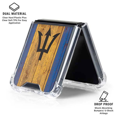 Barbados Flag Dark Wood Galaxy Z Flip6 Clear Case