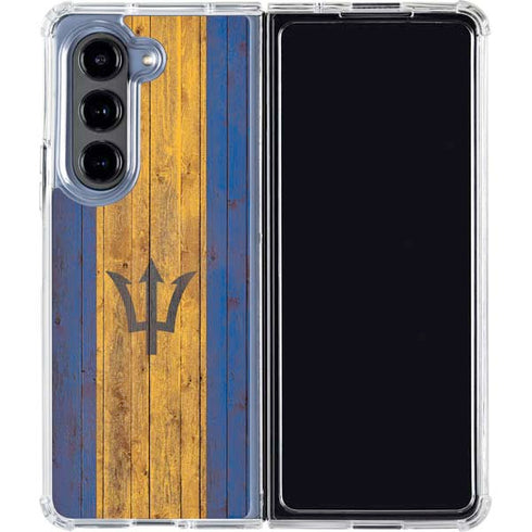 Barbados Flag Dark Wood Galaxy Z Fold5 5G Clear Case