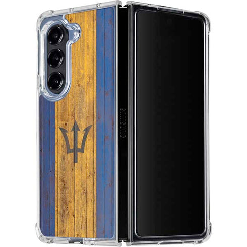 Barbados Flag Dark Wood Galaxy Z Fold5 5G Clear Case