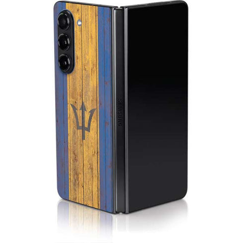 Barbados Flag Dark Wood Galaxy Z Fold5 5G Skin