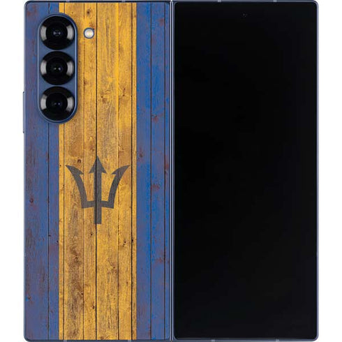 Barbados Flag Dark Wood Galaxy Z Fold6 Skin