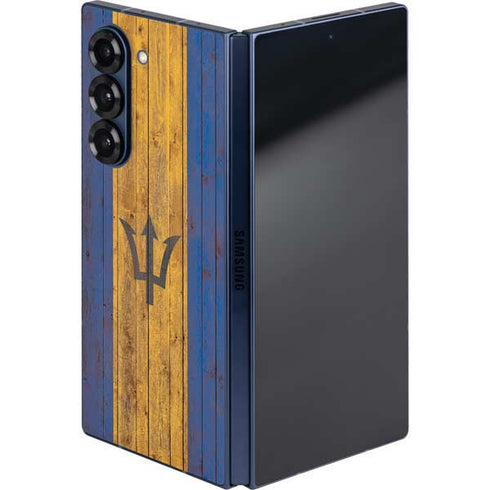 Barbados Flag Dark Wood Galaxy Z Fold6 Skin