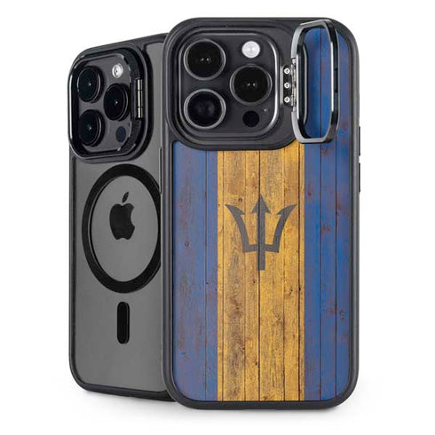 Barbados Flag Dark Wood iPhone 13 Pro Kickstand Case