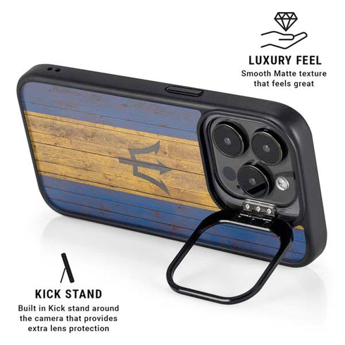 Barbados Flag Dark Wood iPhone 13 Pro Max Kickstand Case