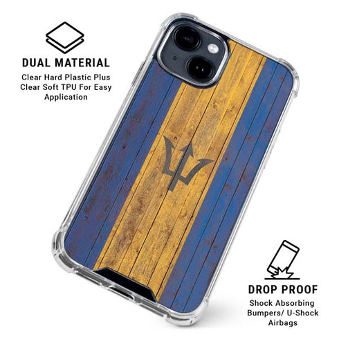 Barbados Flag Dark Wood iPhone 15 Clear Case