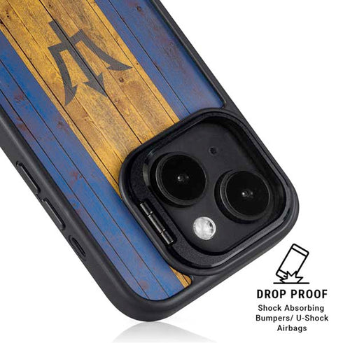 Barbados Flag Dark Wood iPhone 15 Kickstand Case