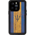Barbados Flag Dark Wood iPhone 15 Pro Waterproof Case