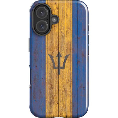 Barbados Flag Dark Wood iPhone 16 Impact Case