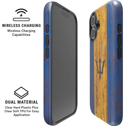 Barbados Flag Dark Wood iPhone 16 Magsafe Impact Case