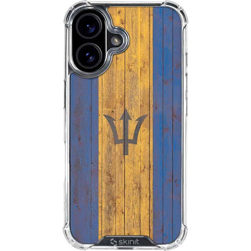 Barbados Flag Dark Wood iPhone 16 Plus Clear Case