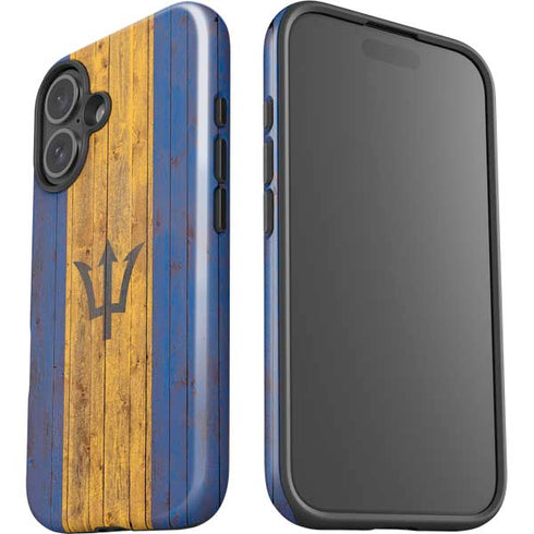 Barbados Flag Dark Wood iPhone 16 Plus Impact Case