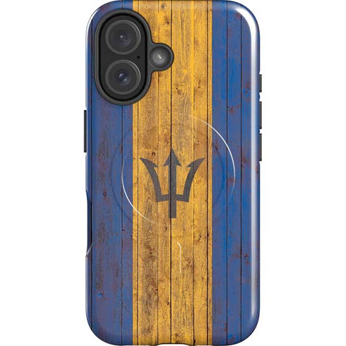 Barbados Flag Dark Wood iPhone 16 Plus Magsafe Impact Case