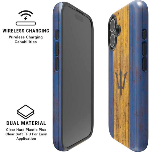 Barbados Flag Dark Wood iPhone 16 Plus Magsafe Impact Case