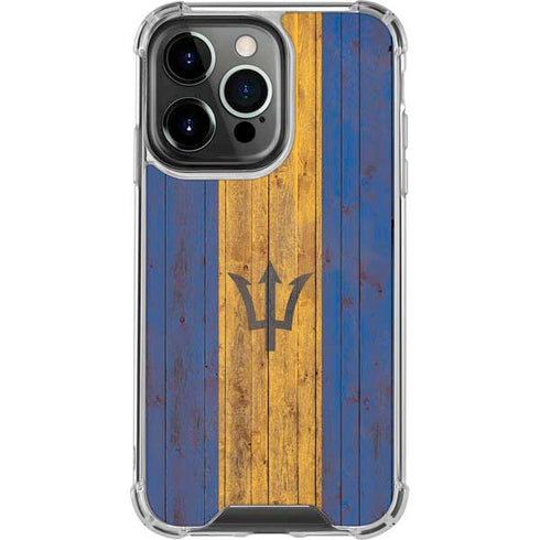 Barbados Flag Dark Wood iPhone 16 Pro Clear Case