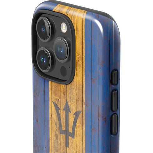 Barbados Flag Dark Wood iPhone 16 Pro Impact Case