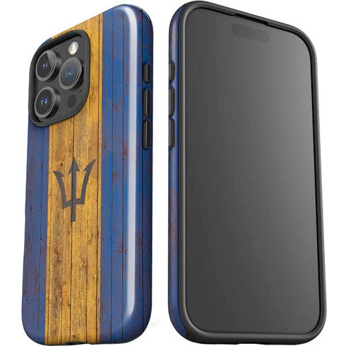 Barbados Flag Dark Wood iPhone 16 Pro Impact Case