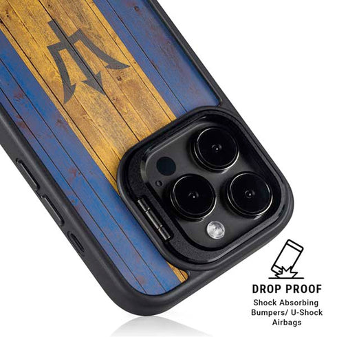 Barbados Flag Dark Wood iPhone 16 Pro Kickstand Case