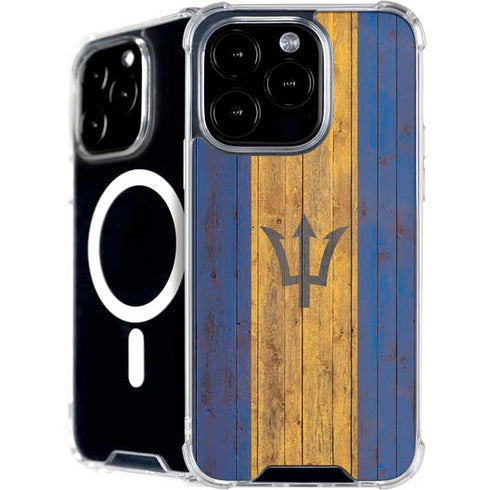 Barbados Flag Dark Wood iPhone 16 Pro MagSafe Case