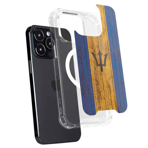 Barbados Flag Dark Wood iPhone 16 Pro MagSafe Case