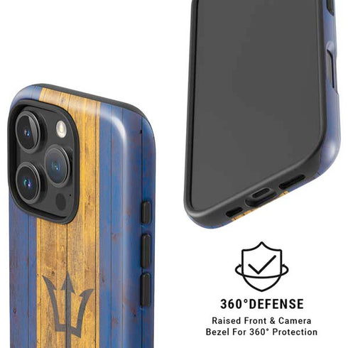 Barbados Flag Dark Wood iPhone 16 Pro Magsafe Impact Case