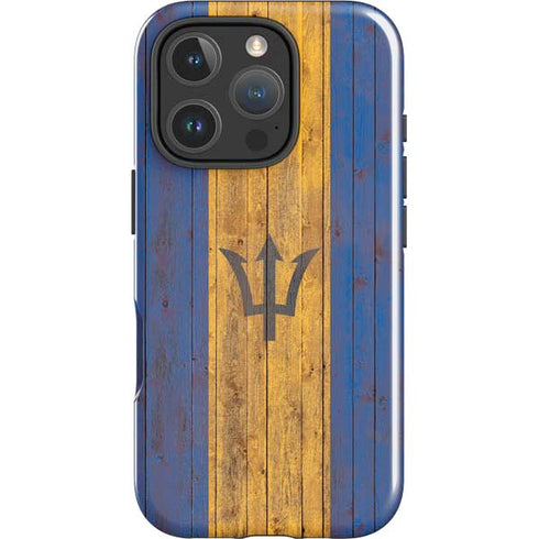 Barbados Flag Dark Wood iPhone 16 Pro Max Impact Case