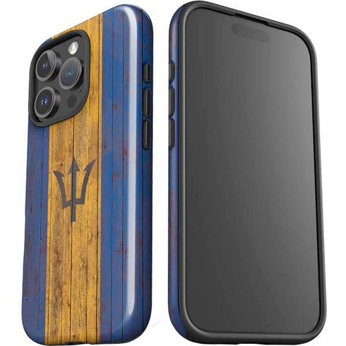 Barbados Flag Dark Wood iPhone 16 Pro Max Impact Case