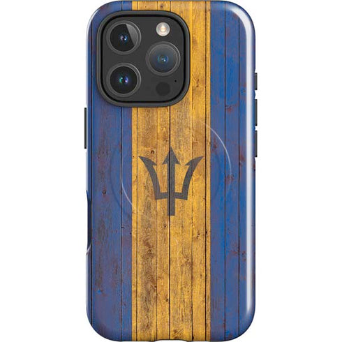 Barbados Flag Dark Wood iPhone 16 Pro Max Magsafe Impact Case