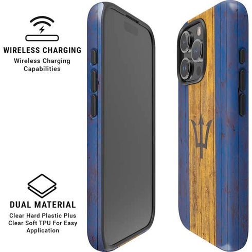 Barbados Flag Dark Wood iPhone 16 Pro Max Magsafe Impact Case