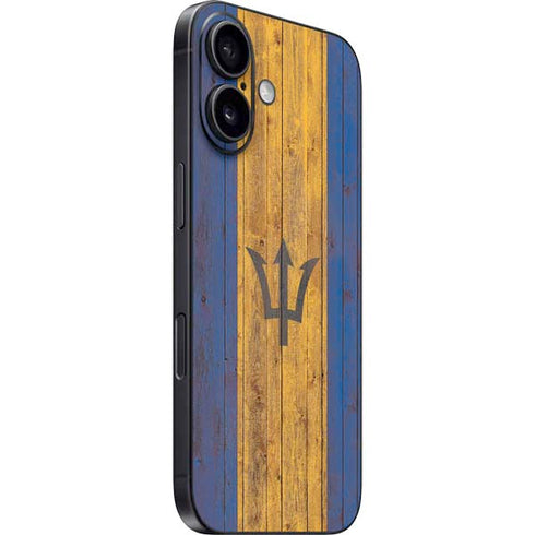 Barbados Flag Dark Wood iPhone 16 Skin