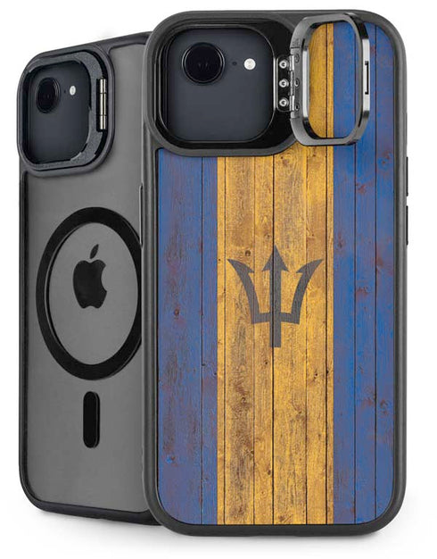 Barbados Flag Dark Wood iPhone 16e Kickstand Case