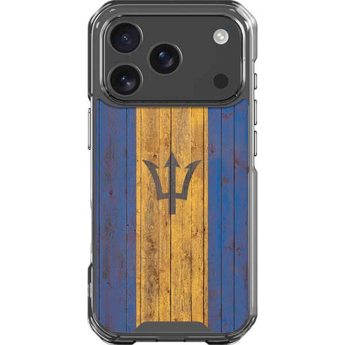 Barbados Flag Dark Wood iPhone 18 Pro Clear Case